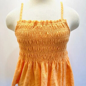 NWT SO Juniors Pullover Terry Cloth Smocked Peplum Orange Shirred Tank Sz Large
